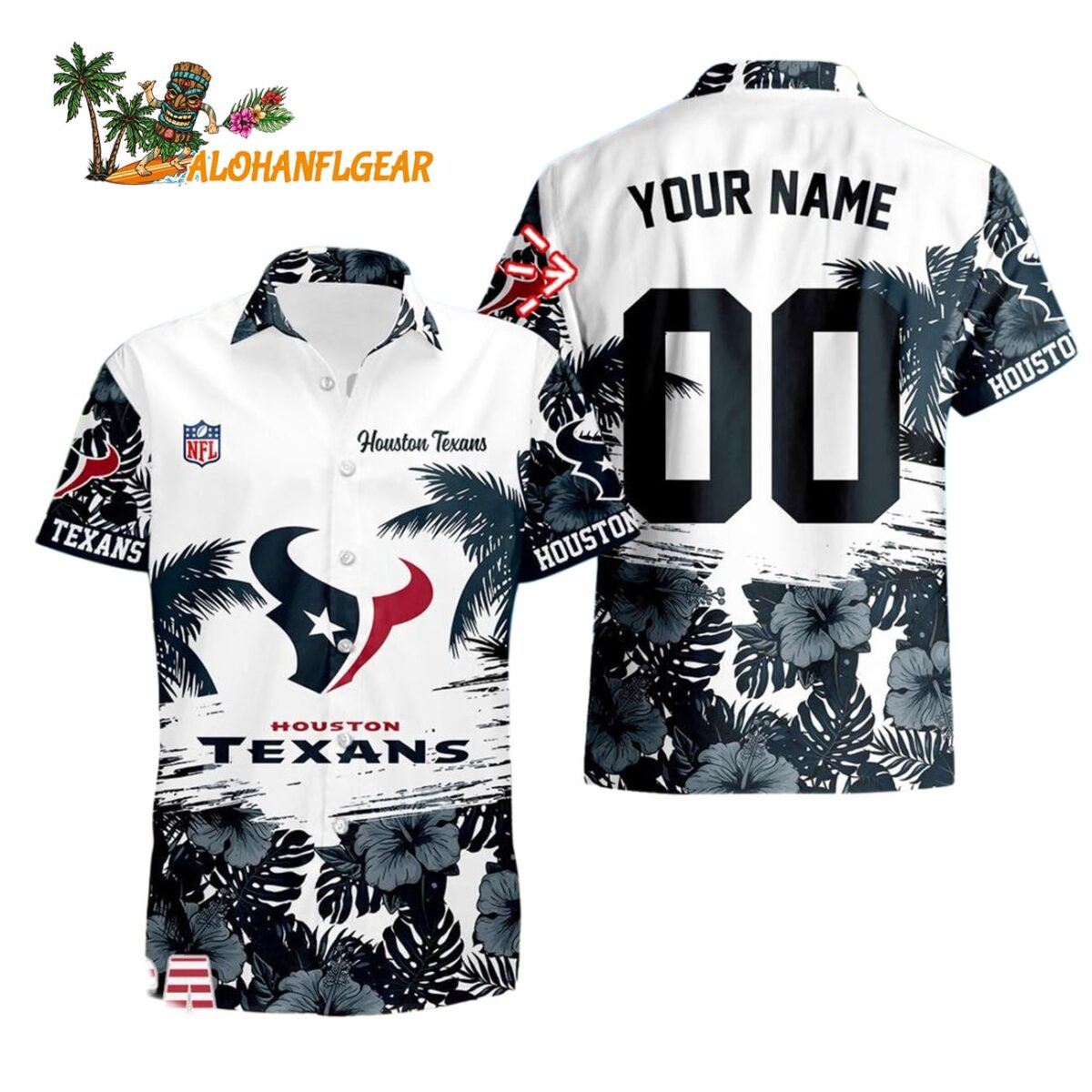 Houston Texans Hibiscus Flower Custom Name Hawaiian Shirt NFL Aloha Shirt 1