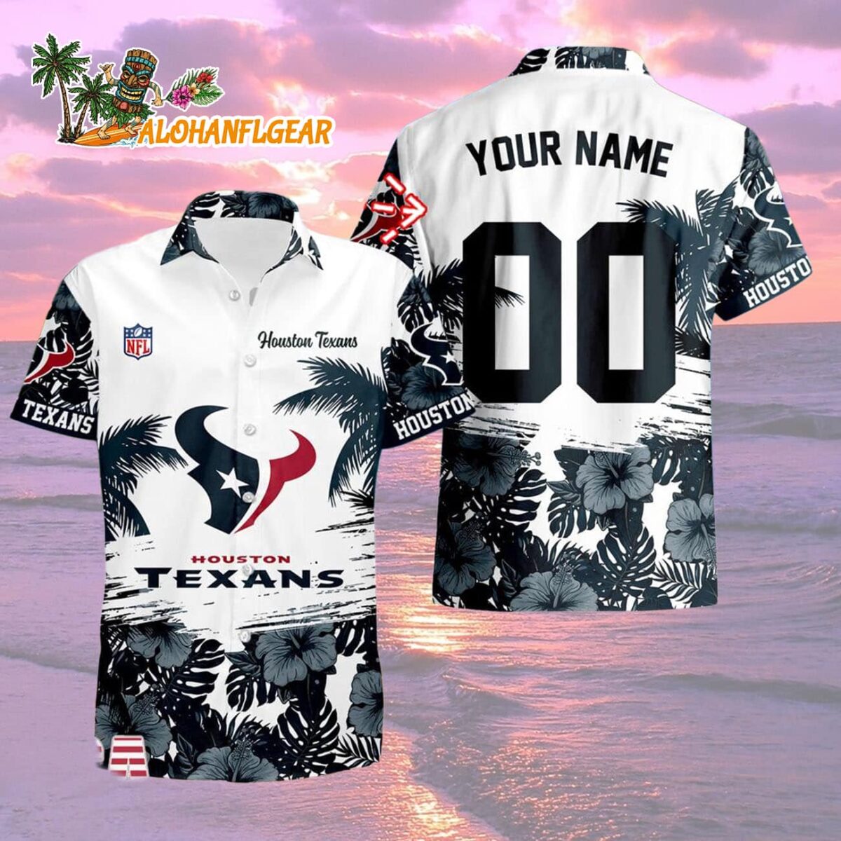 Houston Texans Hibiscus Flower Custom Name Hawaiian Shirt, NFL Aloha Shirt 1 Houston Texans Hibiscus Flower Custom Name Hawaiian Shirt NFL Aloha Shirt 2