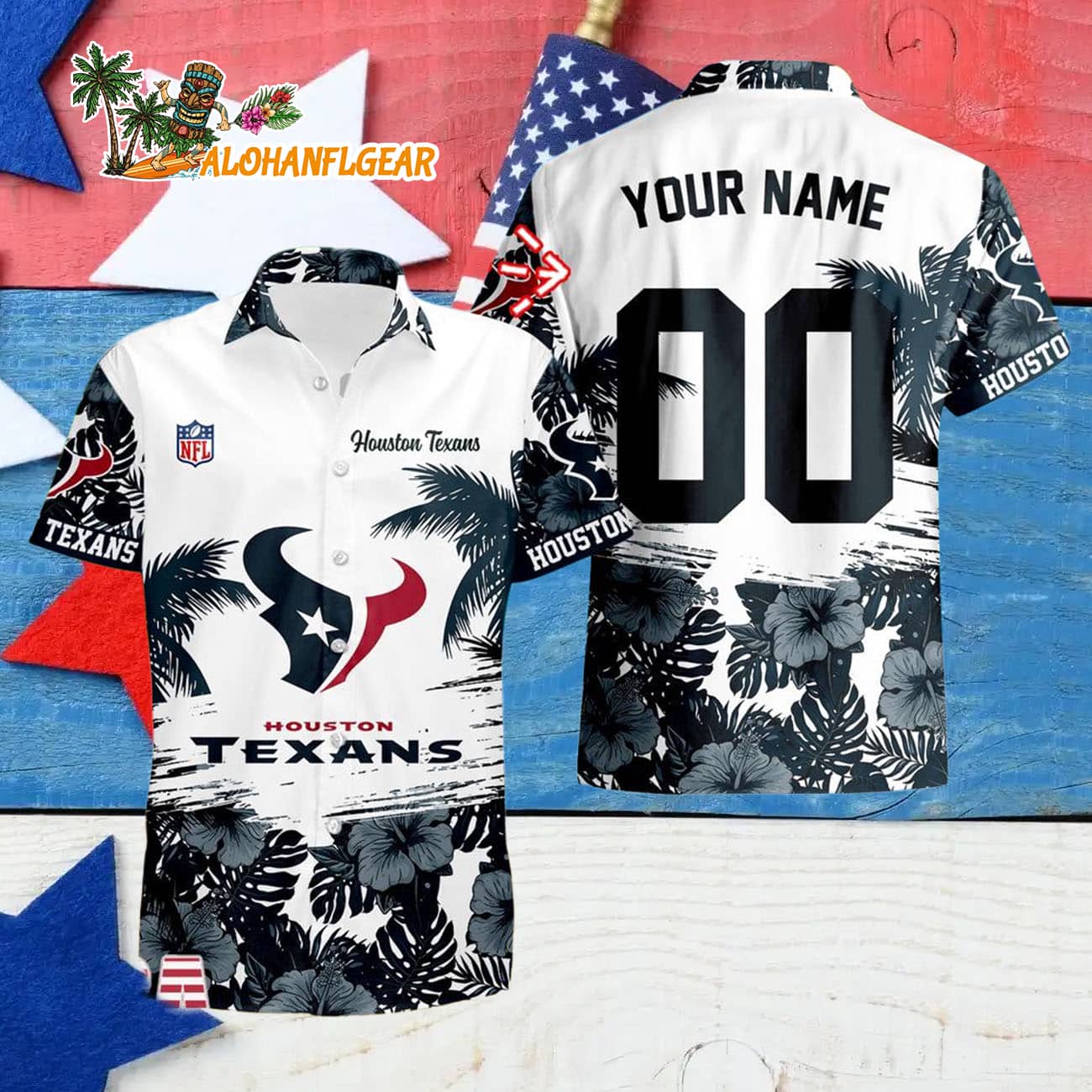 Houston Texans Hibiscus Flower Custom Name Hawaiian Shirt, NFL Aloha Shirt Houston Texans Hibiscus Flower Custom Name Hawaiian Shirt, NFL Aloha Shirt