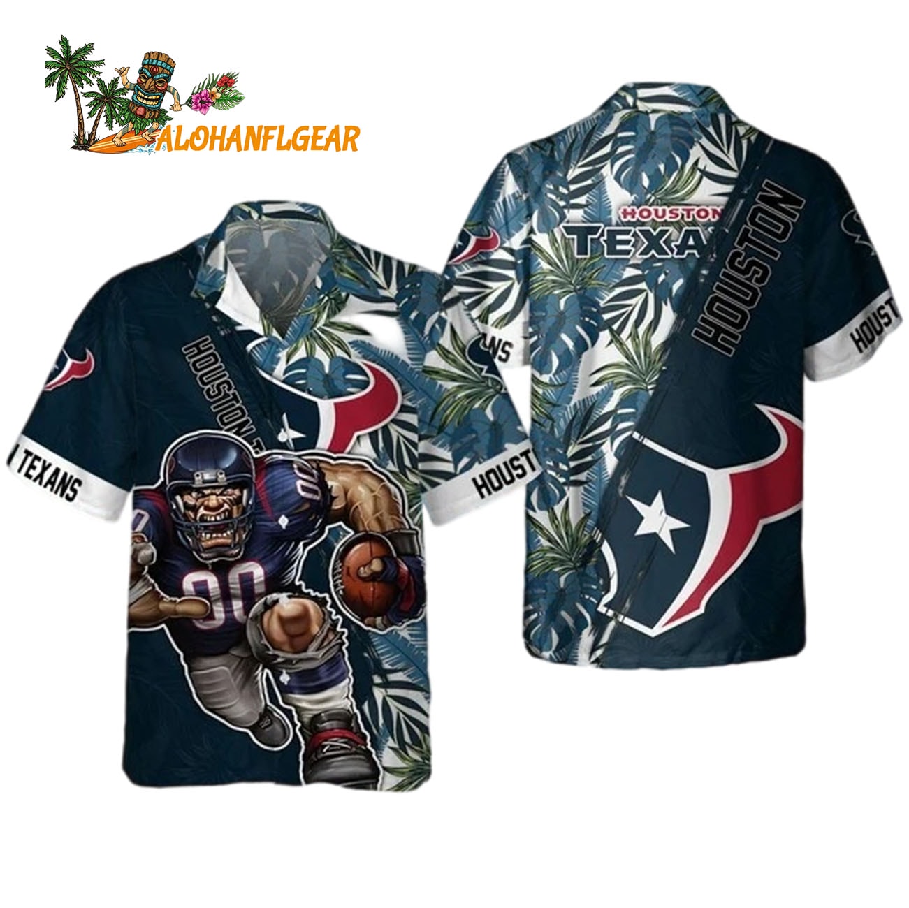 Houston Texans Mascot Summer Hawaiian Shirt, Houston Texans Aloha Shirt Houston Texans Mascot Summer Hawaiian Shirt, Houston Texans Aloha Shirt