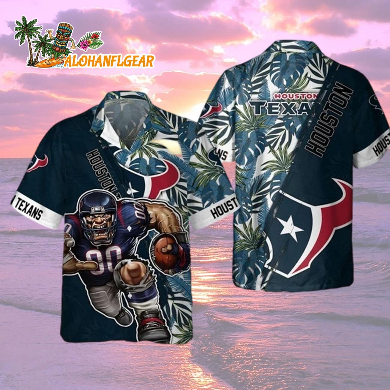 Houston Texans Mascot Summer Hawaiian Shirt, Houston Texans Aloha Shirt Houston Texans Mascot Summer Hawaiian Shirt, Houston Texans Aloha Shirt
