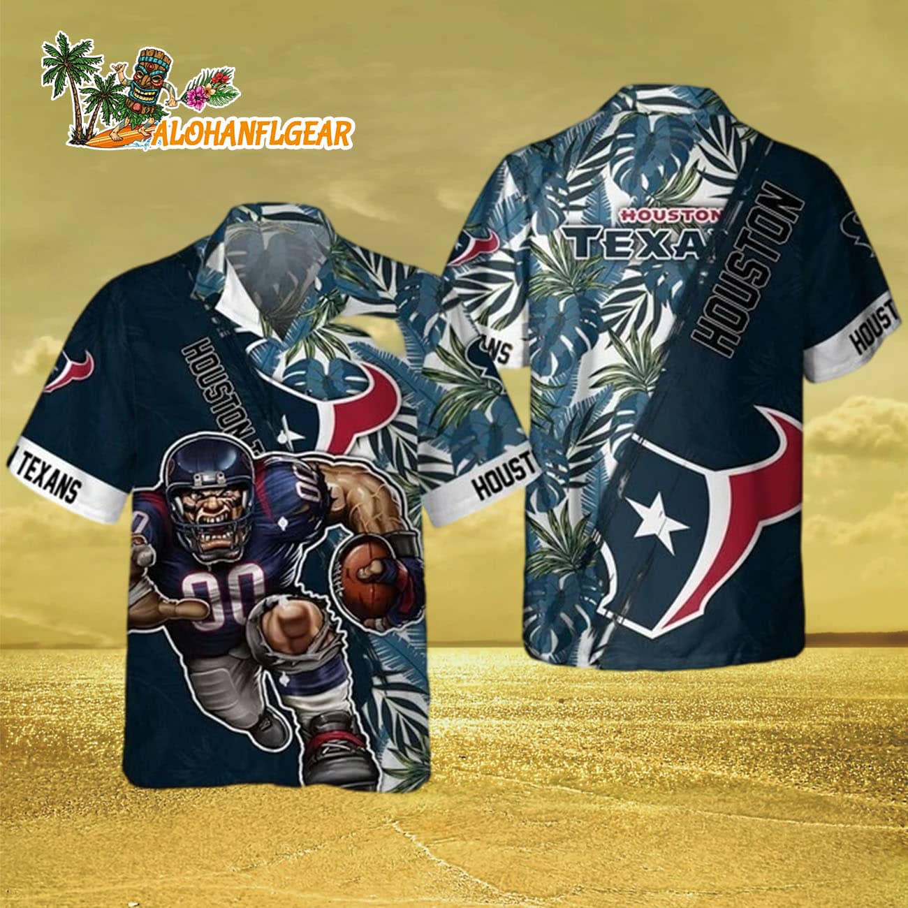 Houston Texans Mascot Summer Hawaiian Shirt, Houston Texans Aloha Shirt Houston Texans Mascot Summer Hawaiian Shirt, Houston Texans Aloha Shirt