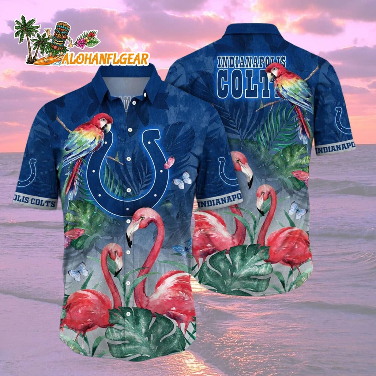 Indianapolis Colts Flamingo And Flower Hawaiian Shirt, Indianapolis Colts Aloha Shirt 1 Indianapolis Colts Flamingo And Flower Hawaiian Shirt Indianapolis Colts Aloha Shirt 2