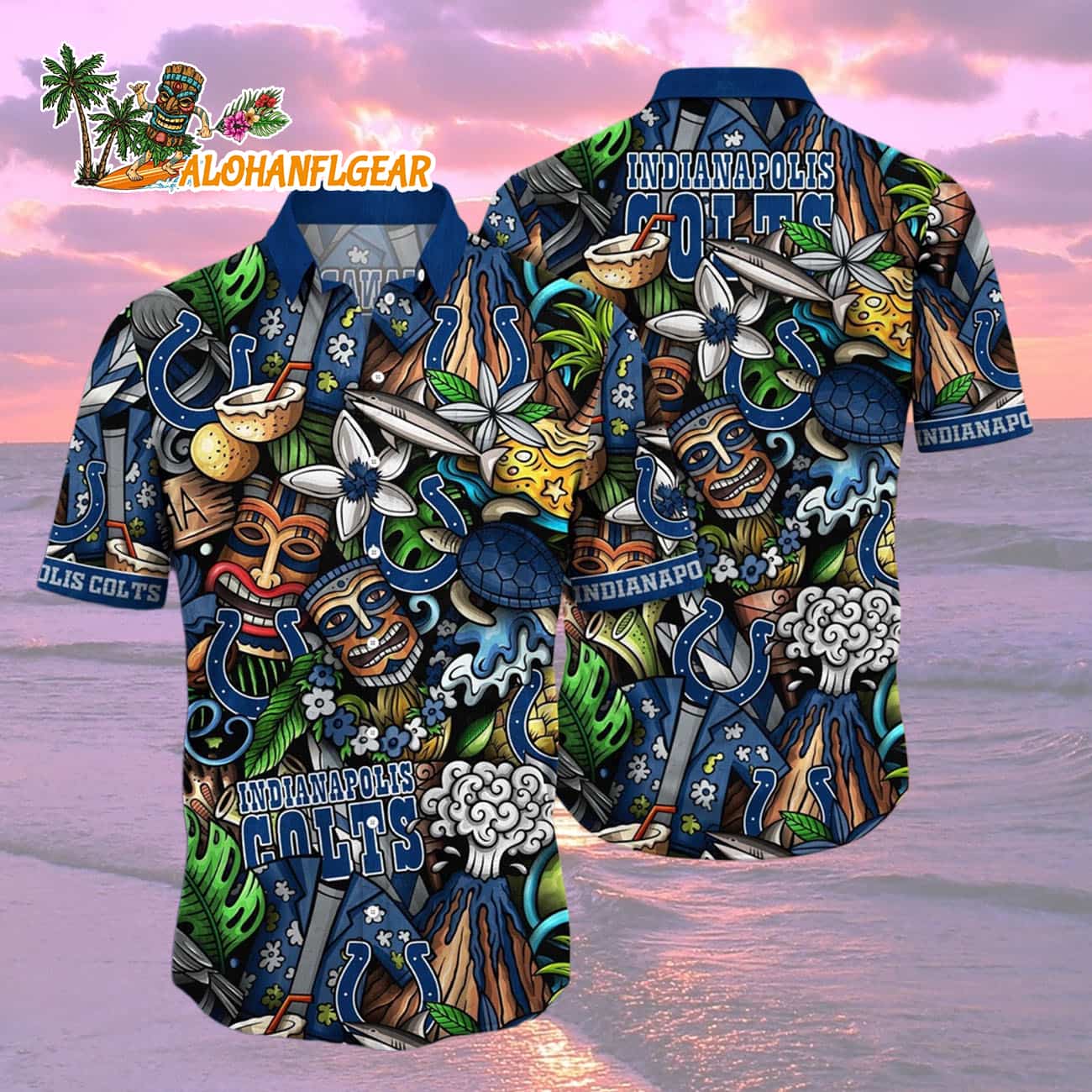 Indianapolis Colts Flower Tiki Me Off Hawaiian Shirt, Indianapolis Colts Aloha Shirt Indianapolis Colts Flower Tiki Me Off Hawaiian Shirt, Indianapolis Colts Aloha Shirt