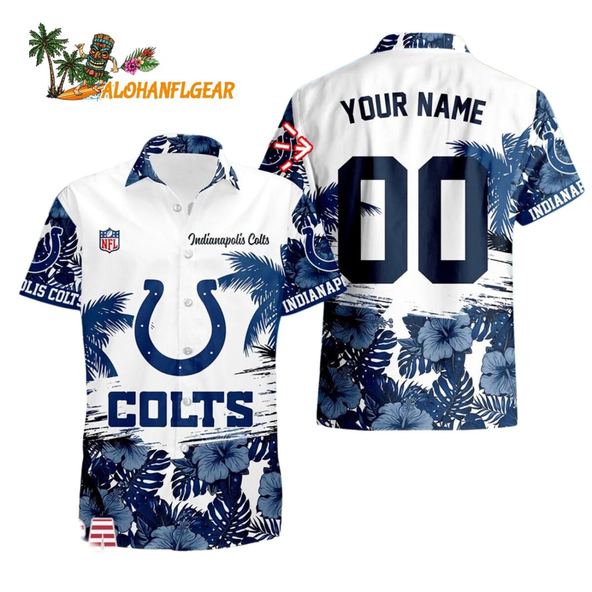 Indianapolis Colts Hibiscus Flower Custom Name Hawaiian Shirt NFL Aloha Shirt 1