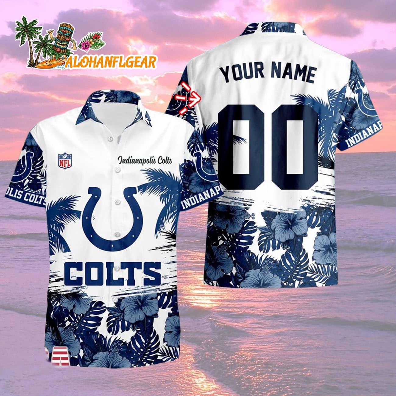 Indianapolis Colts Hibiscus Flower Custom Name Hawaiian Shirt, NFL Aloha Shirt Indianapolis Colts Hibiscus Flower Custom Name Hawaiian Shirt, NFL Aloha Shirt