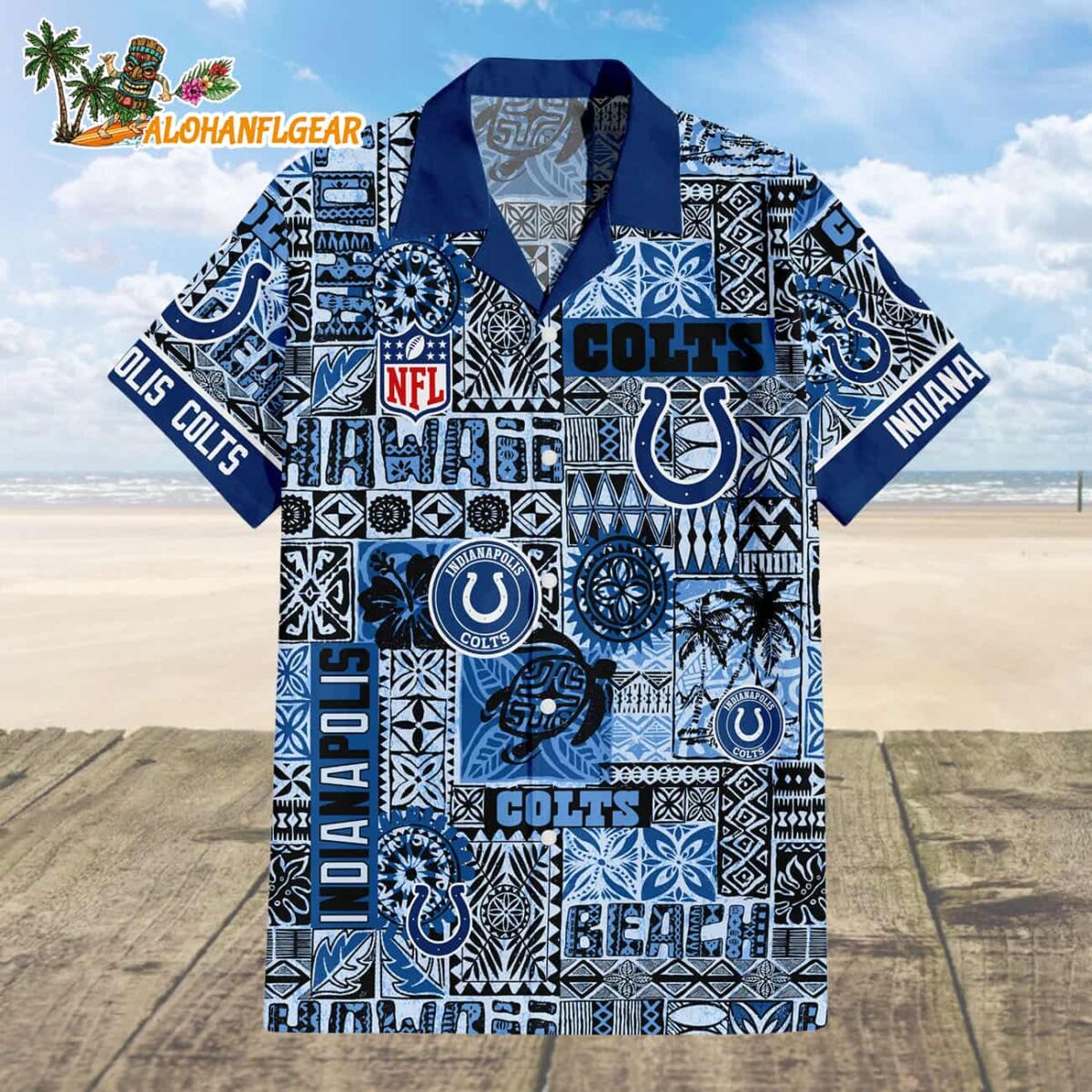 Indianapolis Colts Tapa Patterns Hawaiian Shirt NFL Aloha Shirt 1