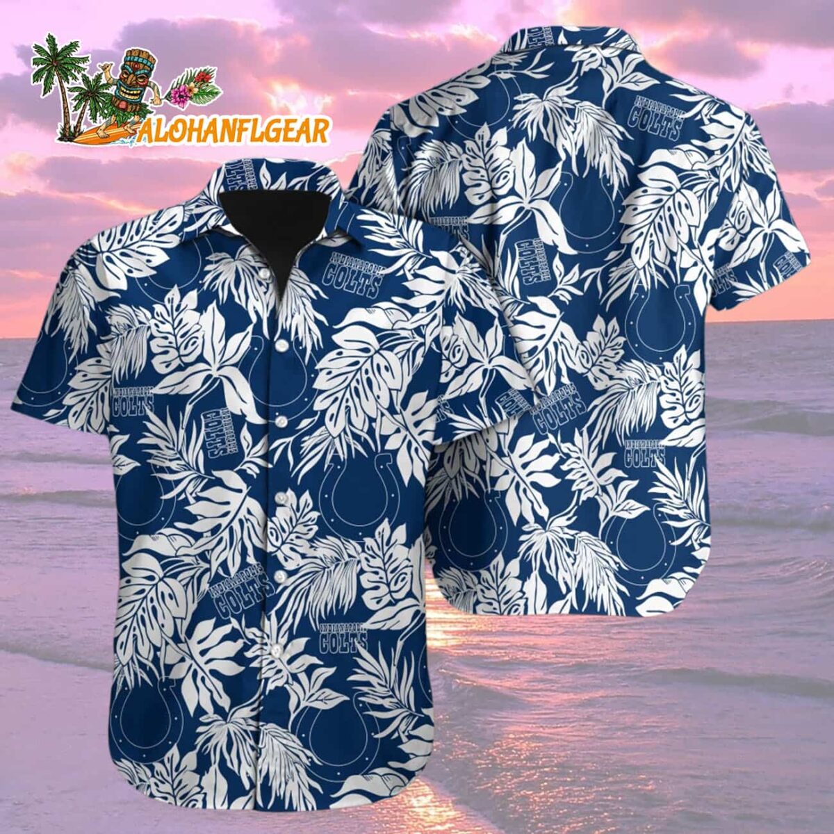 Indianapolis Colts Tropical Leafs Designs Hawaiian Shirt, Indianapolis Colts Aloha Shirt 1 Indianapolis Colts Tropical Leafs Designs Hawaiian Shirt Indianapolis Colts Aloha Shirt 2