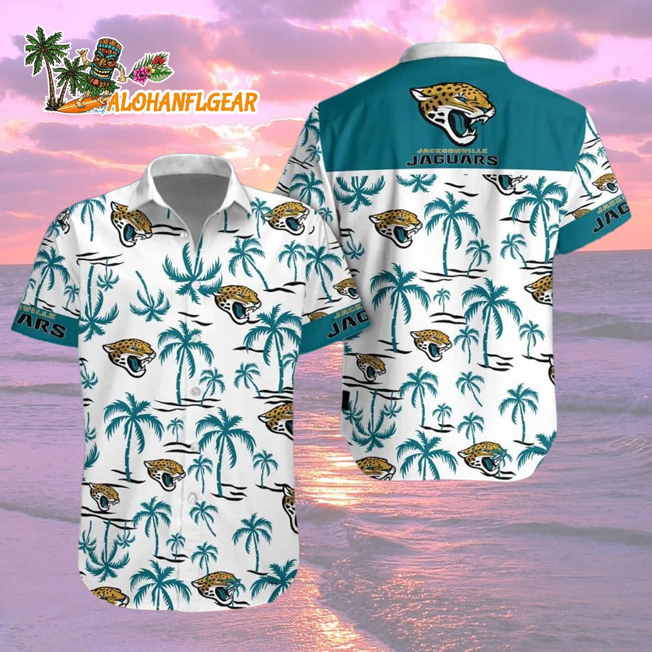 Jacksonville Jaguars Coconut Logo Beach Hawaiian Shirt, NFL Aloha Shirt Jacksonville Jaguars Coconut Logo Beach Hawaiian Shirt, NFL Aloha Shirt