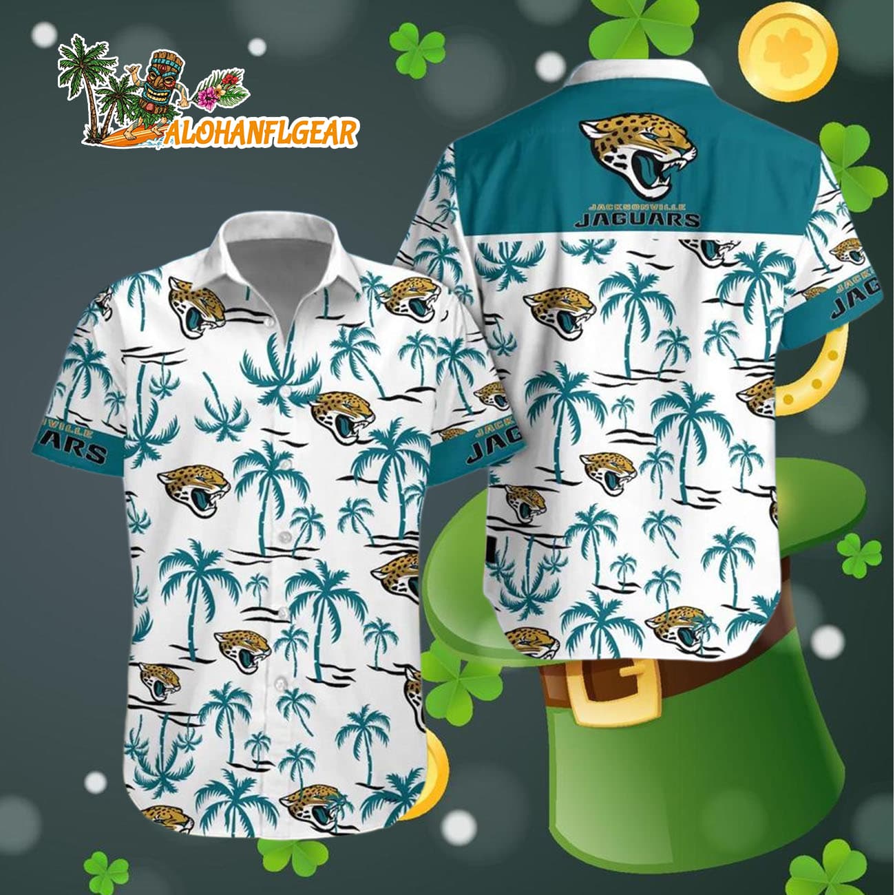 Jacksonville Jaguars Coconut Logo Beach Hawaiian Shirt, NFL Aloha Shirt Jacksonville Jaguars Coconut Logo Beach Hawaiian Shirt, NFL Aloha Shirt