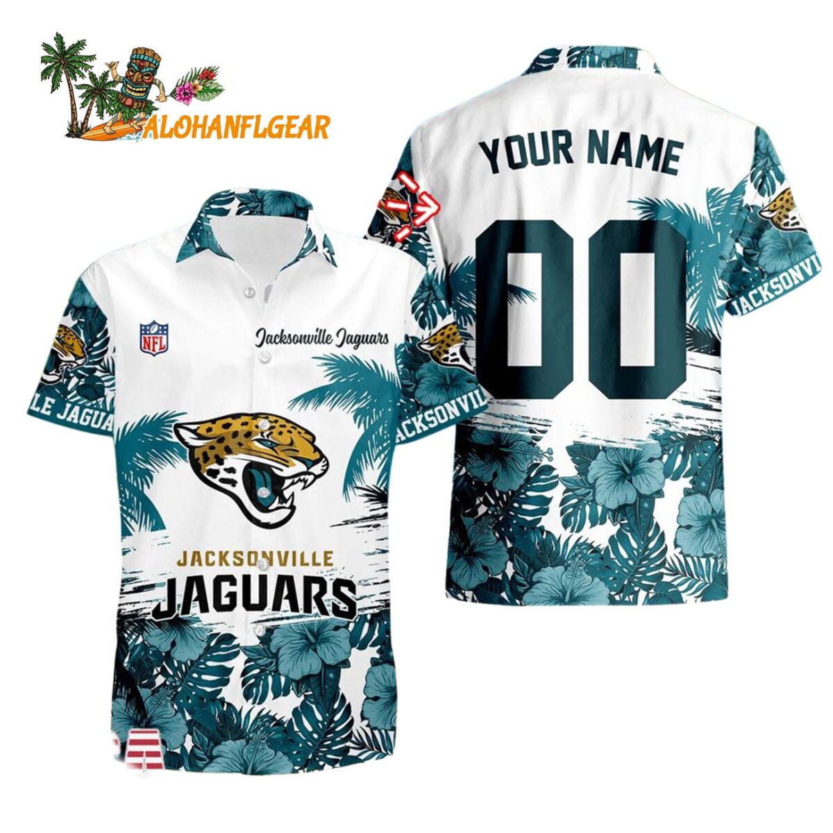 Jacksonville Jaguars Hibiscus Flower Custom Name Hawaiian Shirt NFL Aloha Shirt 1