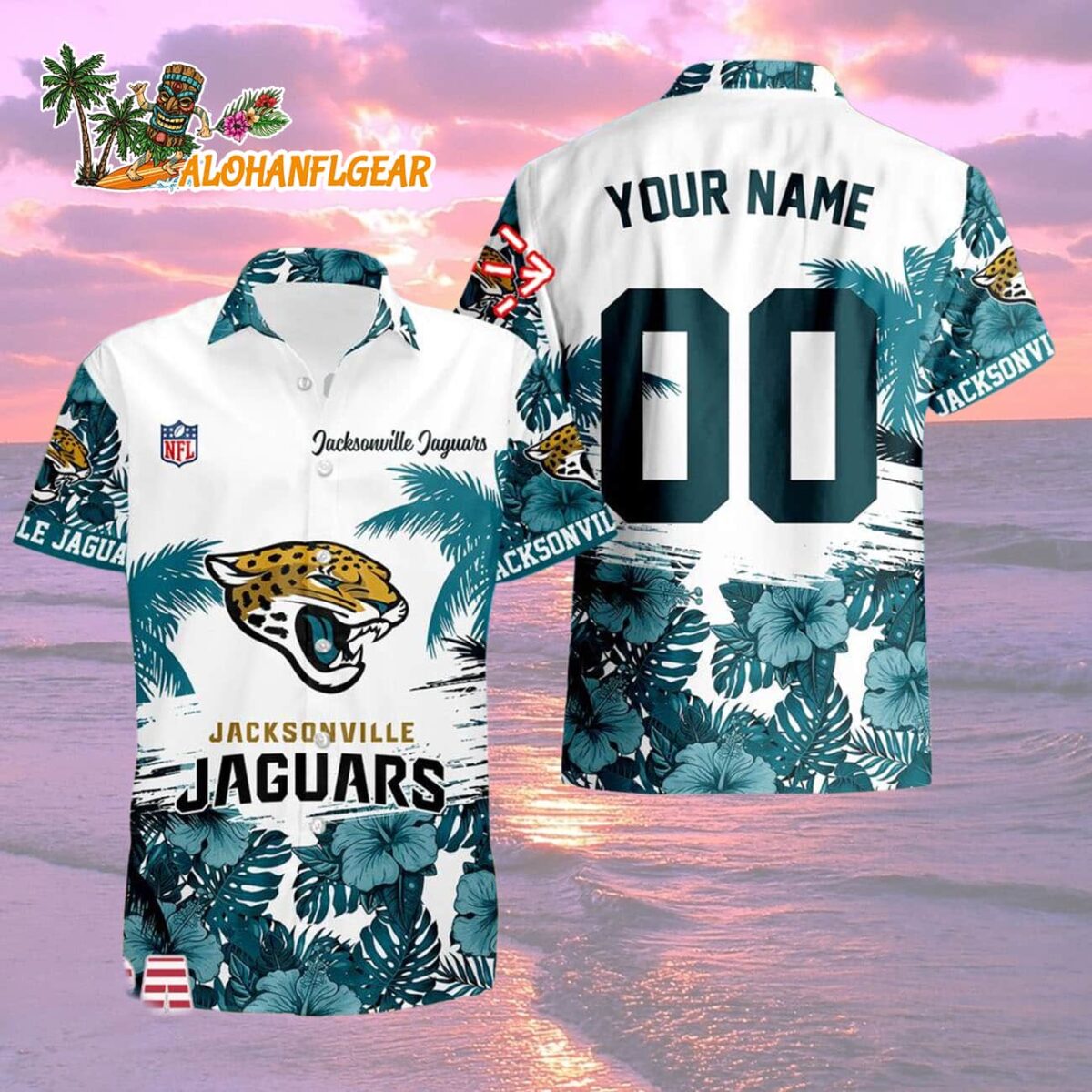 Jacksonville Jaguars Hibiscus Flower Custom Name Hawaiian Shirt NFL Aloha Shirt 2