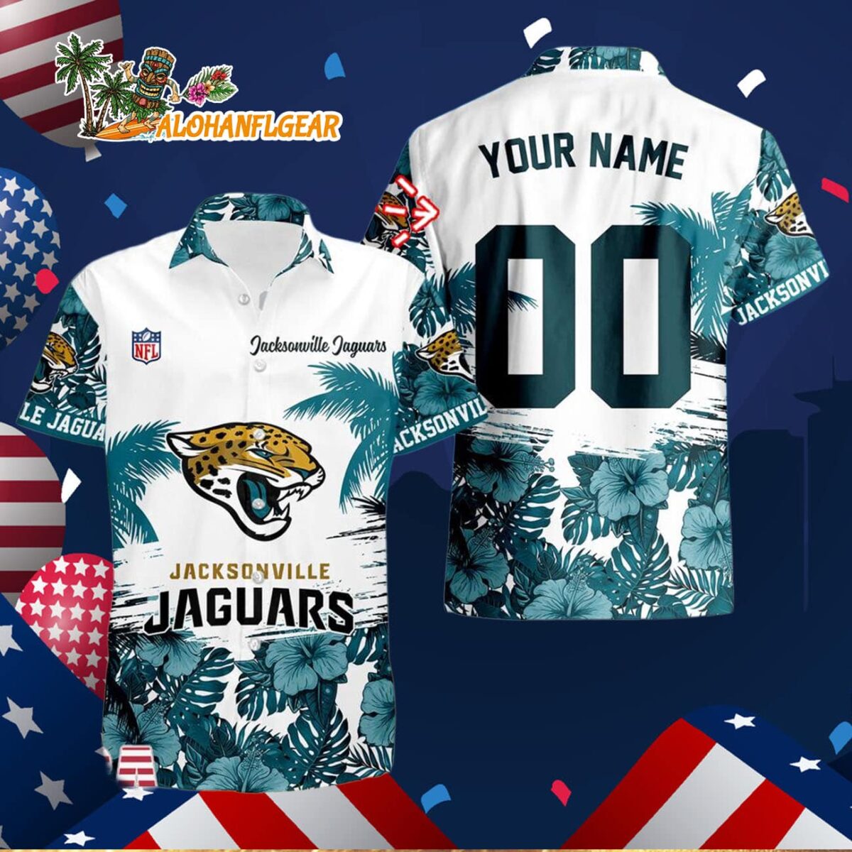Jacksonville Jaguars Hibiscus Flower Custom Name Hawaiian Shirt NFL Aloha Shirt 3