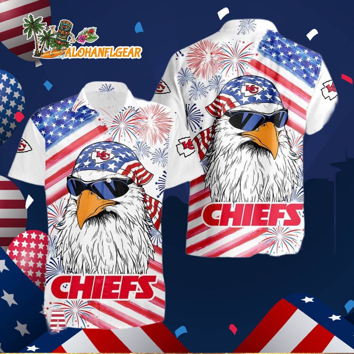 Kansas City Chiefs American Eagle Emblem Hawaiian Shirt 2 Kansas City Chiefs American Eagle Emblem Hawaiian Shirt Kansas City Chiefs Aloha Shirt 3