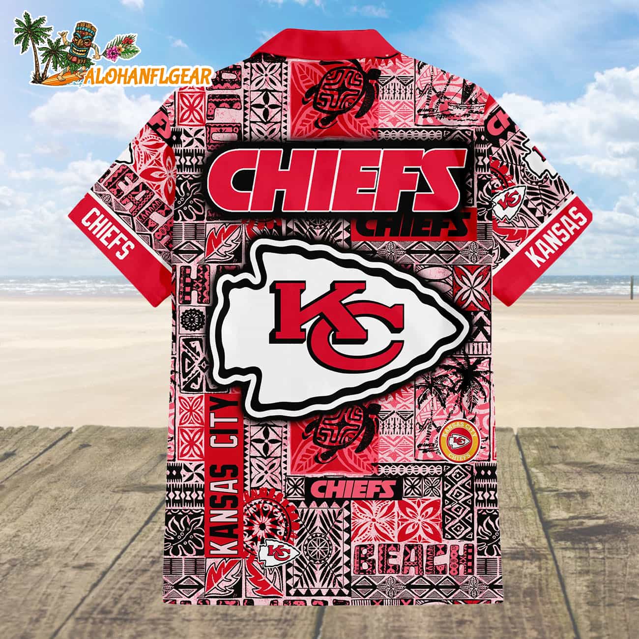 Kansas City Chiefs Tapa Patterns Hawaiian Shirt, NFL Aloha Shirt Kansas City Chiefs Tapa Patterns Hawaiian Shirt, NFL Aloha Shirt