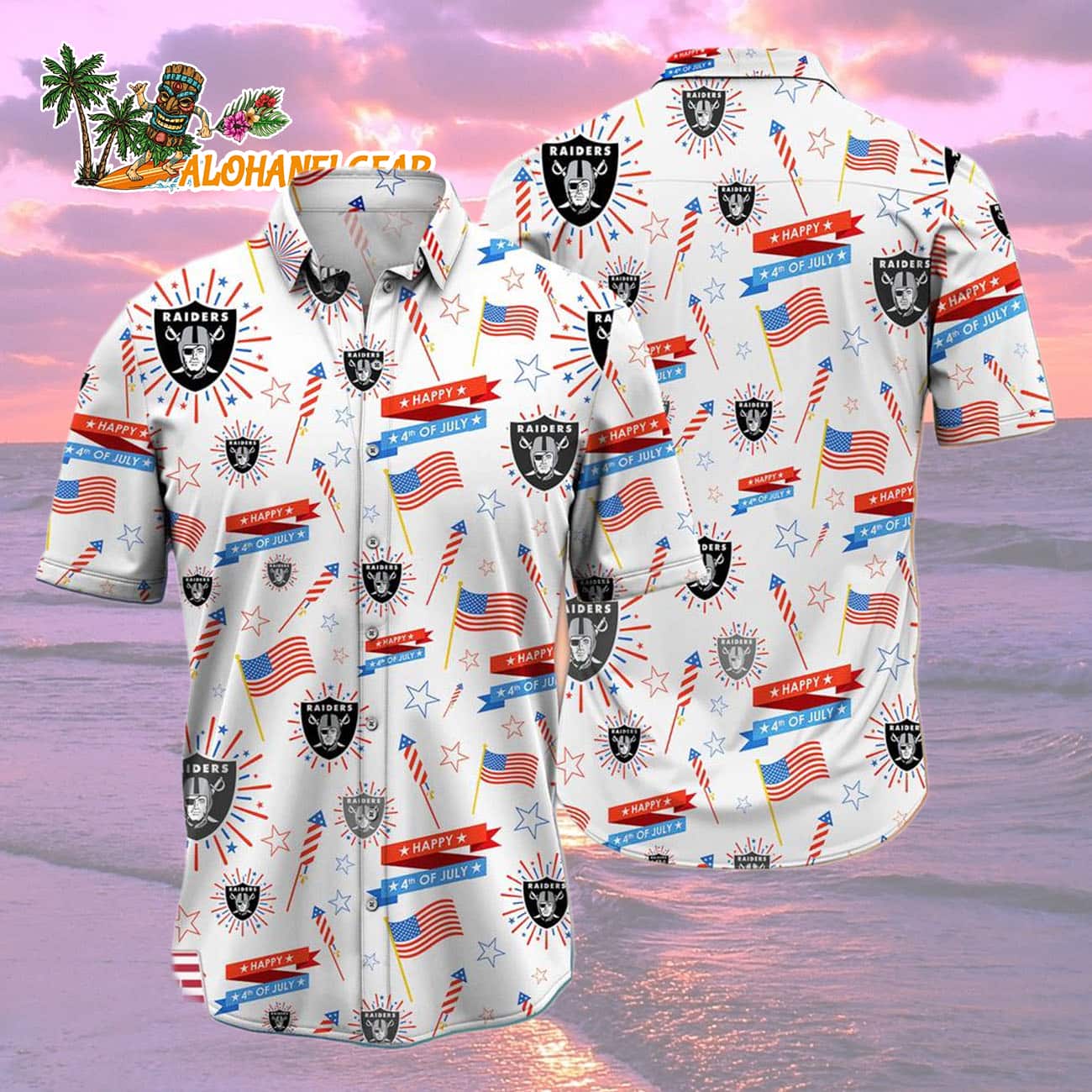 Las Vegas Raiders Happy 4th Of July Hawaiian Shirt, NFL Aloha Shirt Las Vegas Raiders Happy 4th Of July Hawaiian Shirt, NFL Aloha Shirt