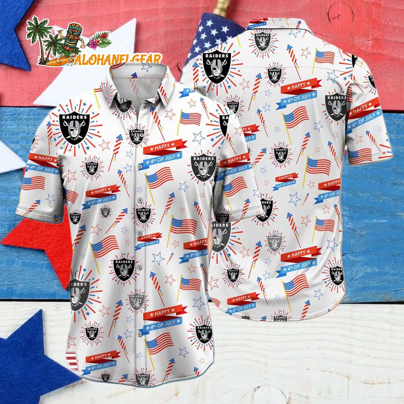 Las Vegas Raiders Happy 4th Of July Hawaiian Shirt, NFL Aloha Shirt Las Vegas Raiders Happy 4th Of July Hawaiian Shirt, NFL Aloha Shirt