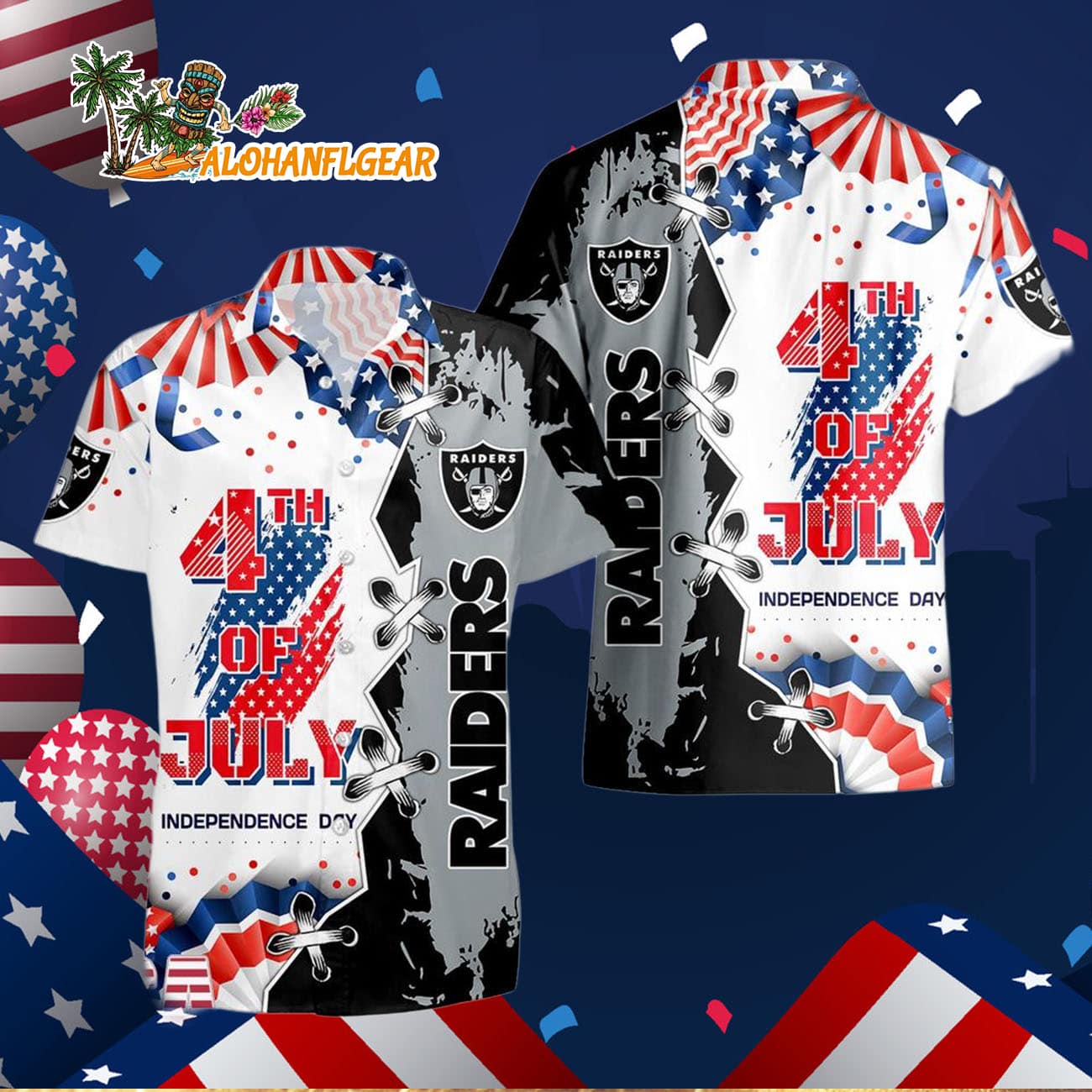Las Vegas Raiders Happy Independence Day Resurgence Hawaiian Shirt, NFL Aloha Shirt Las Vegas Raiders Happy Independence Day Resurgence Hawaiian Shirt, NFL Aloha Shirt