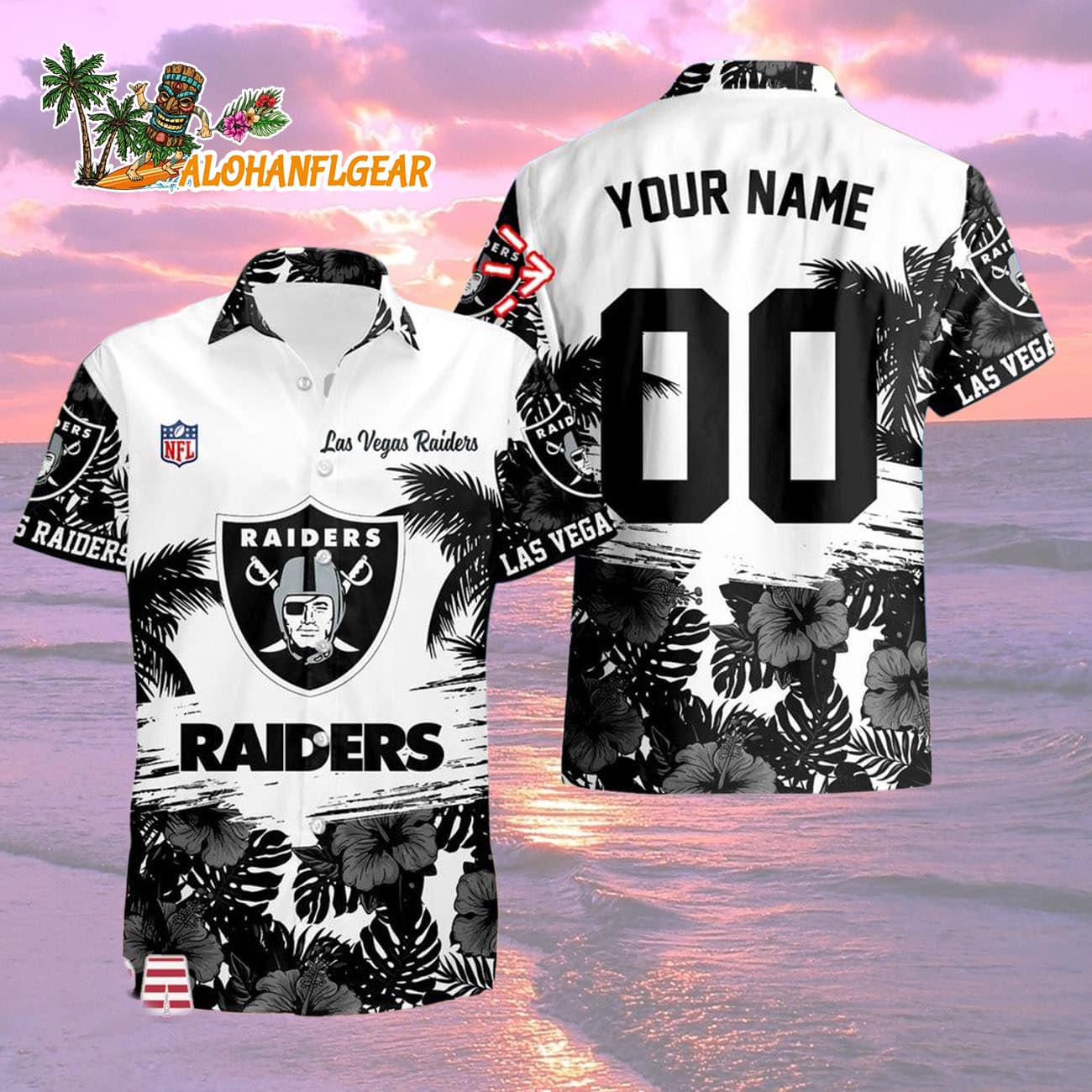 Las Vegas Raiders Hibiscus Flower Custom Name Hawaiian Shirt, NFL Aloha Shirt Las Vegas Raiders Hibiscus Flower Custom Name Hawaiian Shirt, NFL Aloha Shirt