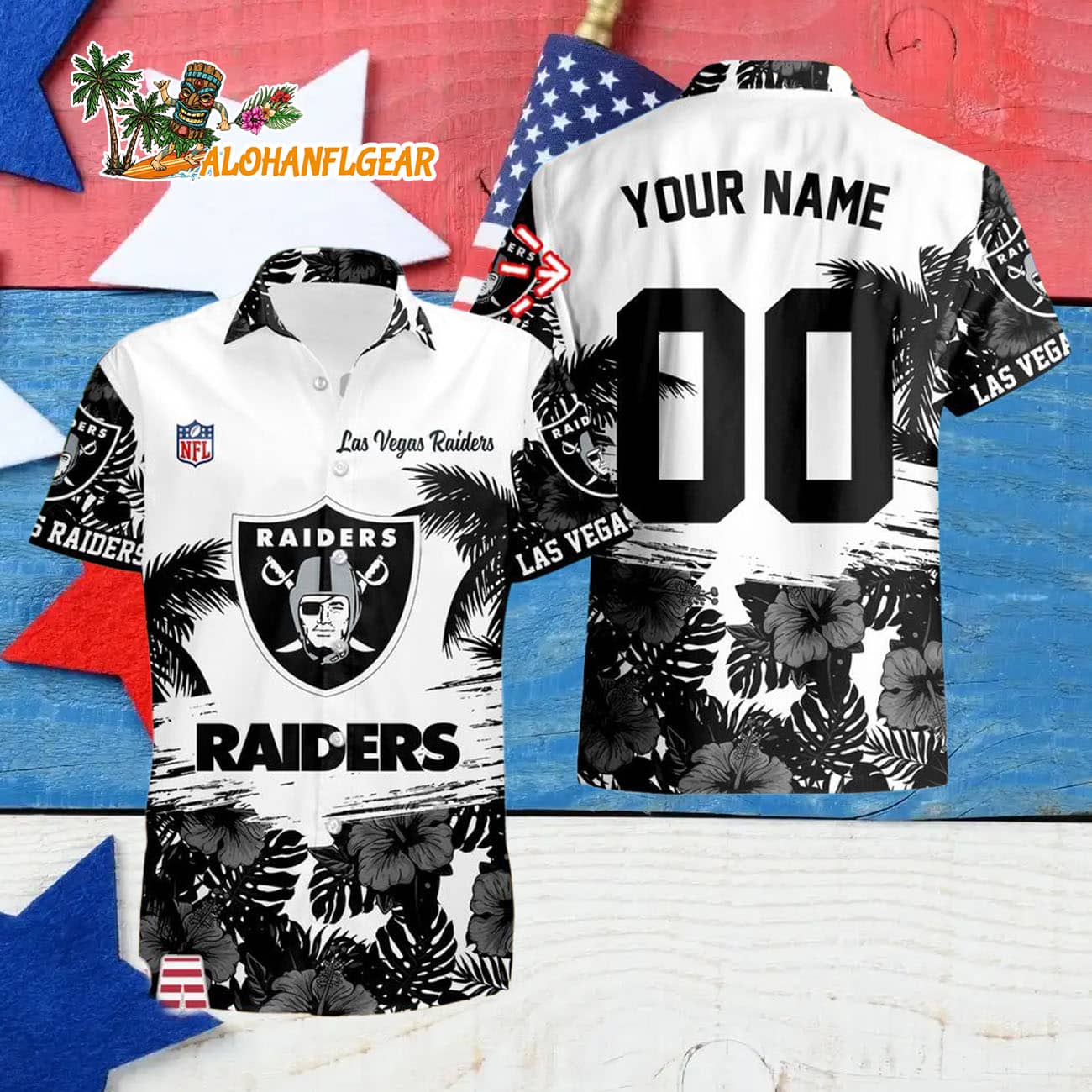 Las Vegas Raiders Hibiscus Flower Custom Name Hawaiian Shirt, NFL Aloha Shirt Las Vegas Raiders Hibiscus Flower Custom Name Hawaiian Shirt, NFL Aloha Shirt