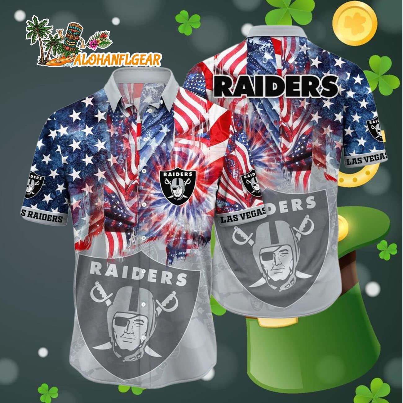 Las Vegas Raiders Independence Day Hawaiian Shirt, NFL Aloha Shirt Las Vegas Raiders Independence Day Hawaiian Shirt, NFL Aloha Shirt