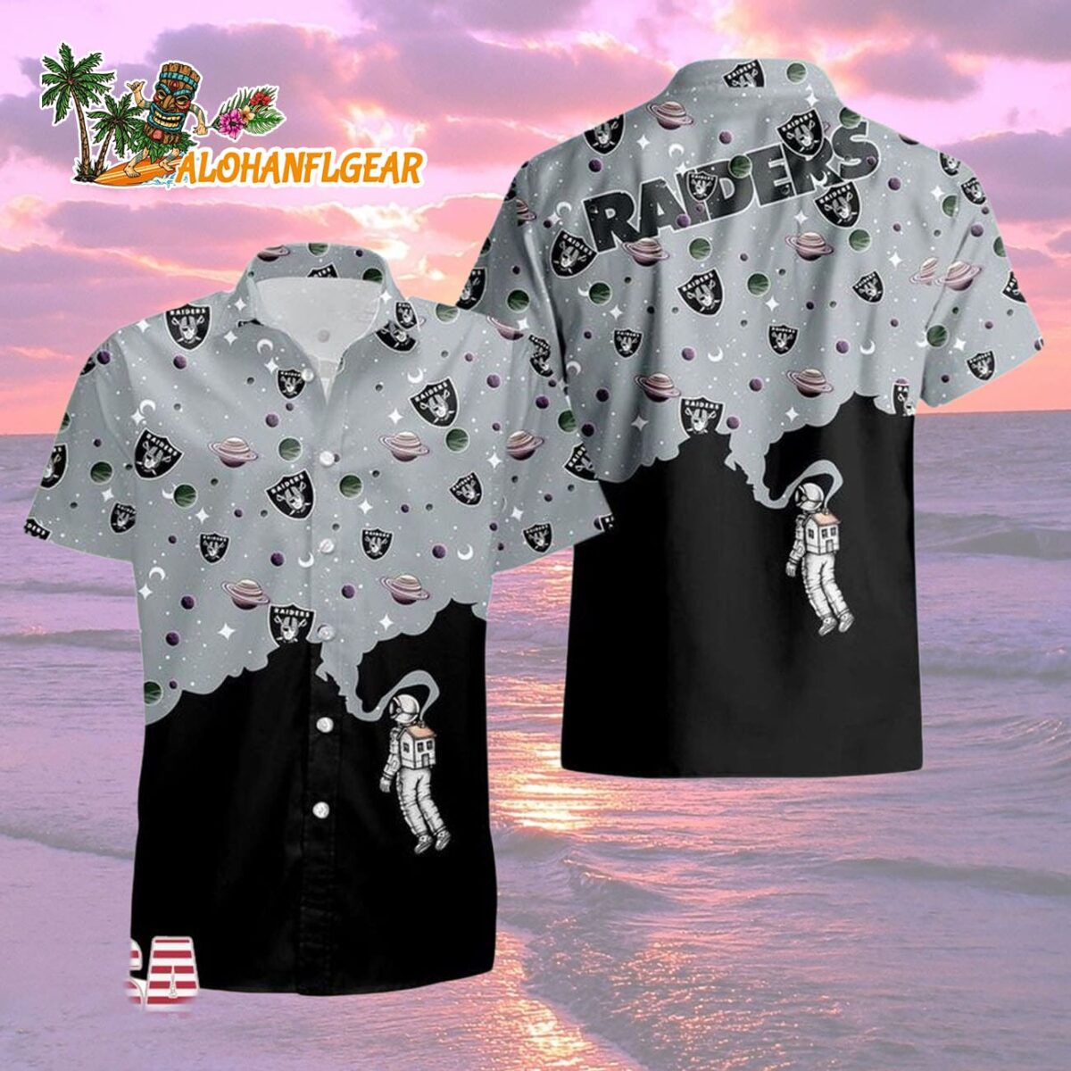 Las Vegas Raiders Universal Astronaut Pattern Hawaiian Shirt Las Vegas Raiders Aloha Shirt 2
