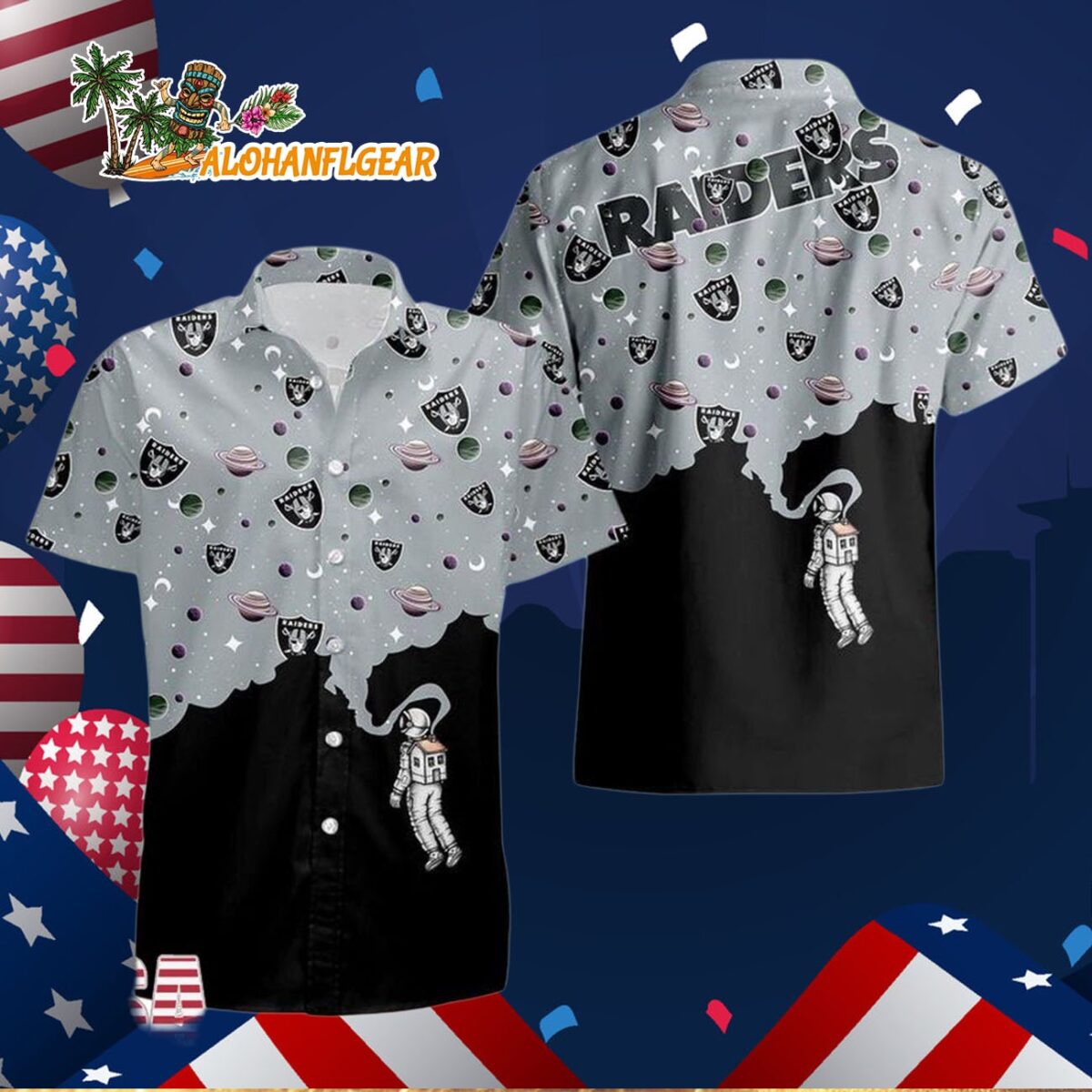 Las Vegas Raiders Universal Astronaut Pattern Hawaiian Shirt Las Vegas Raiders Aloha Shirt 3