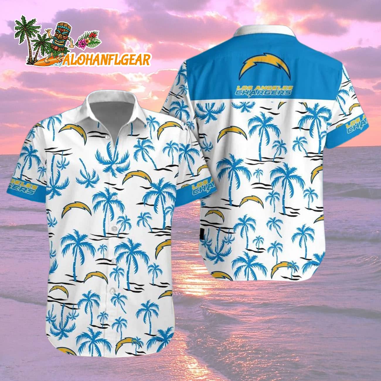 Los Angeles Chargers Coconut Logo Beach Hawaiian Shirt, NFL Aloha Shirt Los Angeles Chargers Coconut Logo Beach Hawaiian Shirt, NFL Aloha Shirt