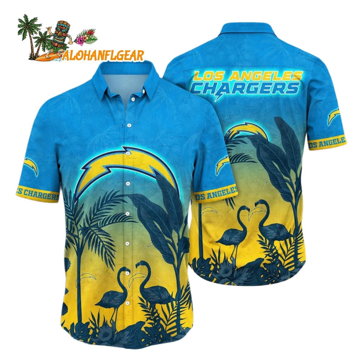 Los Angeles Chargers Flamingo And Flower Funny Hawaiian Shirt Los Angeles Chargers Aloha Shirt 1