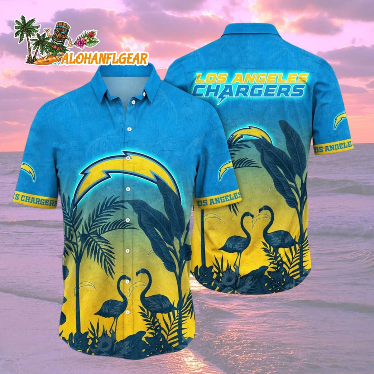 Los Angeles Chargers Flamingo And Flower Funny Hawaiian Shirt, Los Angeles Chargers Aloha Shirt 1 Los Angeles Chargers Flamingo And Flower Funny Hawaiian Shirt Los Angeles Chargers Aloha Shirt 2