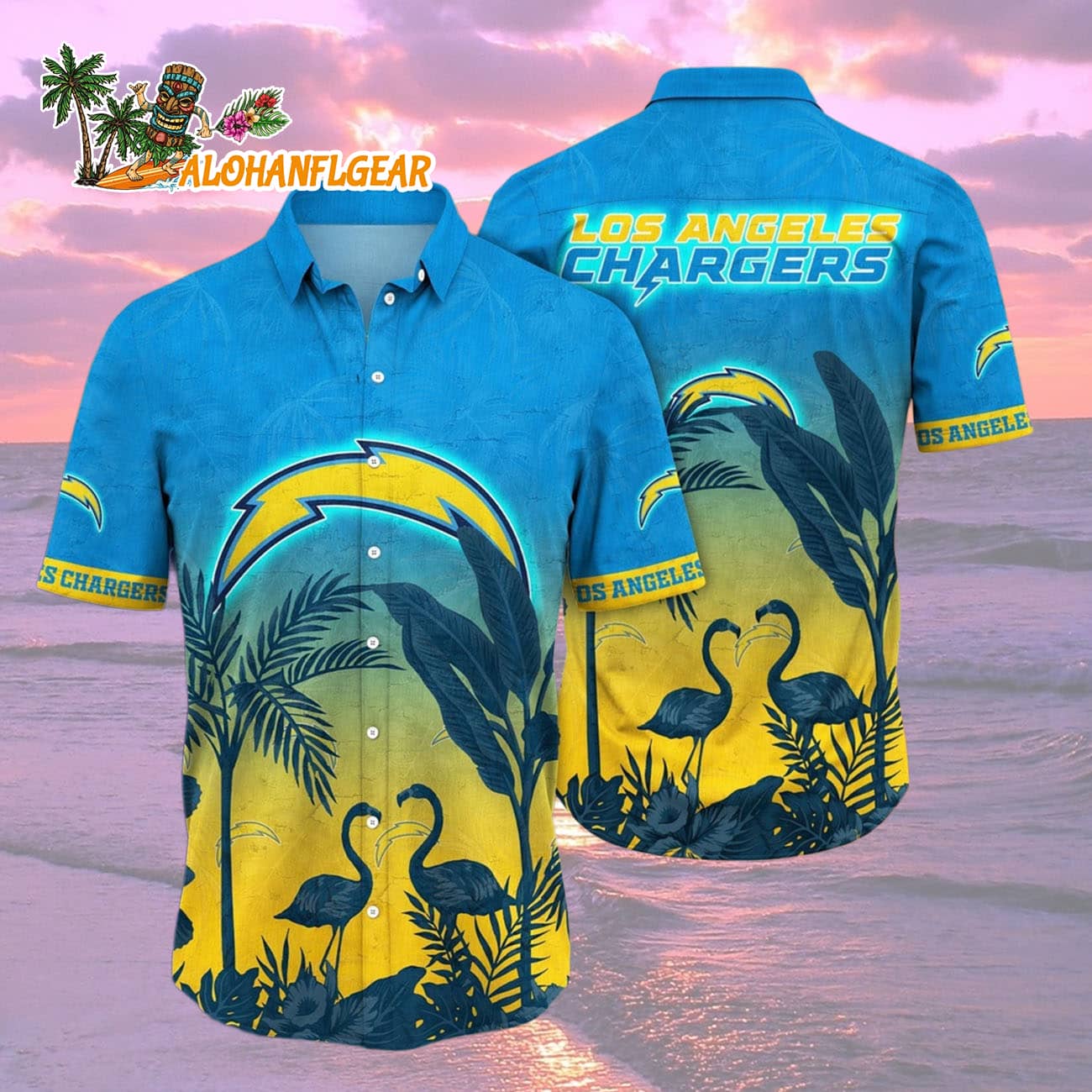 Los Angeles Chargers Flamingo And Flower Funny Hawaiian Shirt, Los Angeles Chargers Aloha Shirt Los Angeles Chargers Flamingo And Flower Funny Hawaiian Shirt, Los Angeles Chargers Aloha Shirt