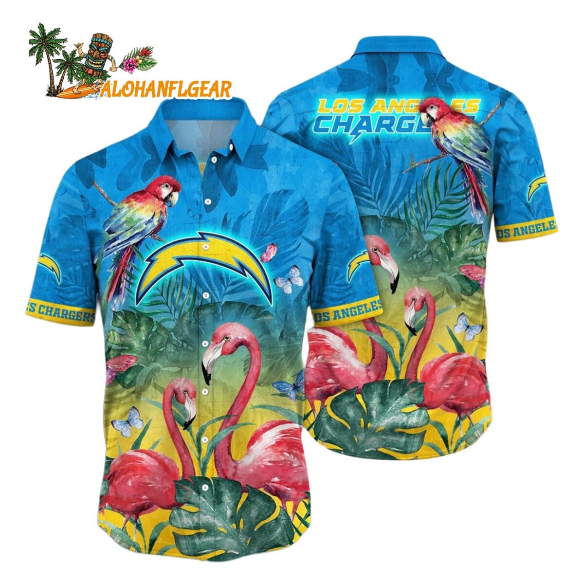 Los Angeles Chargers Flamingo And Flower Hawaiian Shirt Los Angeles Chargers Aloha Shirt 1