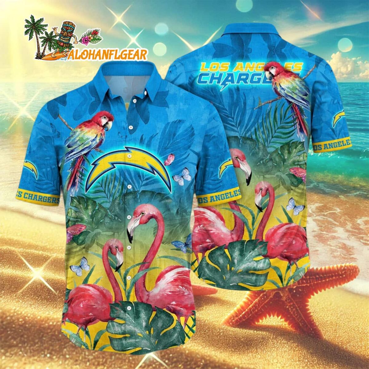 Los Angeles Chargers Flamingo And Flower Hawaiian Shirt Los Angeles Chargers Aloha Shirt 3
