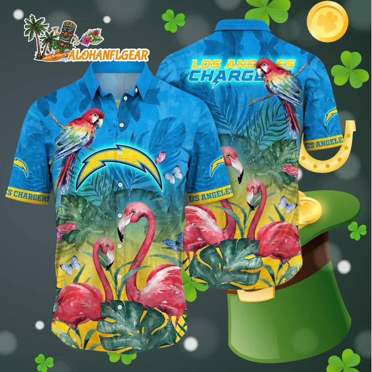Los Angeles Chargers Flamingo And Flower Hawaiian Shirt Los Angeles Chargers Aloha Shirt 4