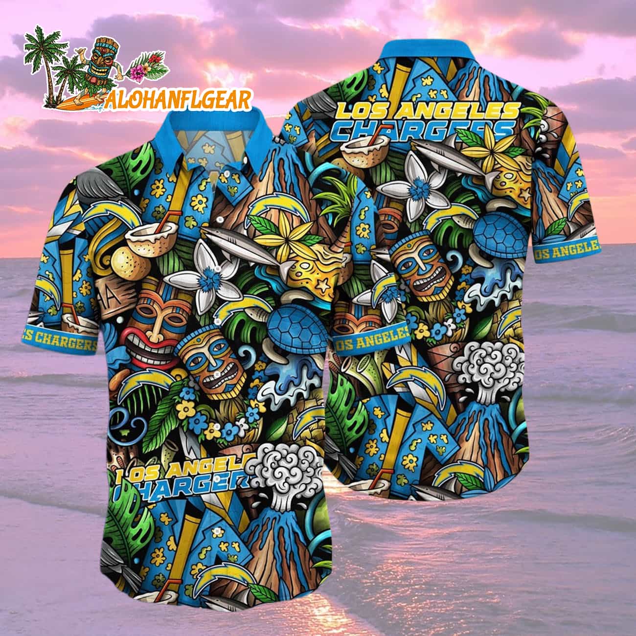 Los Angeles Chargers Flower Tiki Me Off Hawaiian Shirt, Los Angeles Chargers Aloha Shirt Los Angeles Chargers Flower Tiki Me Off Hawaiian Shirt, Los Angeles Chargers Aloha Shirt