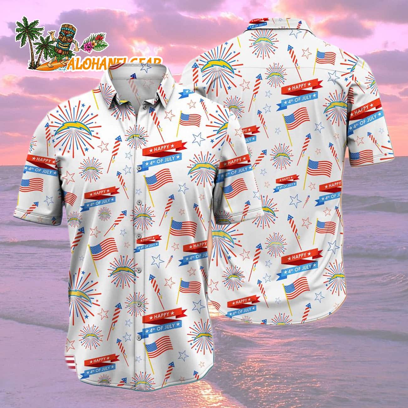 Los Angeles Chargers Happy 4th Of July Hawaiian Shirt, NFL Aloha Shirt Los Angeles Chargers Happy 4th Of July Hawaiian Shirt, NFL Aloha Shirt