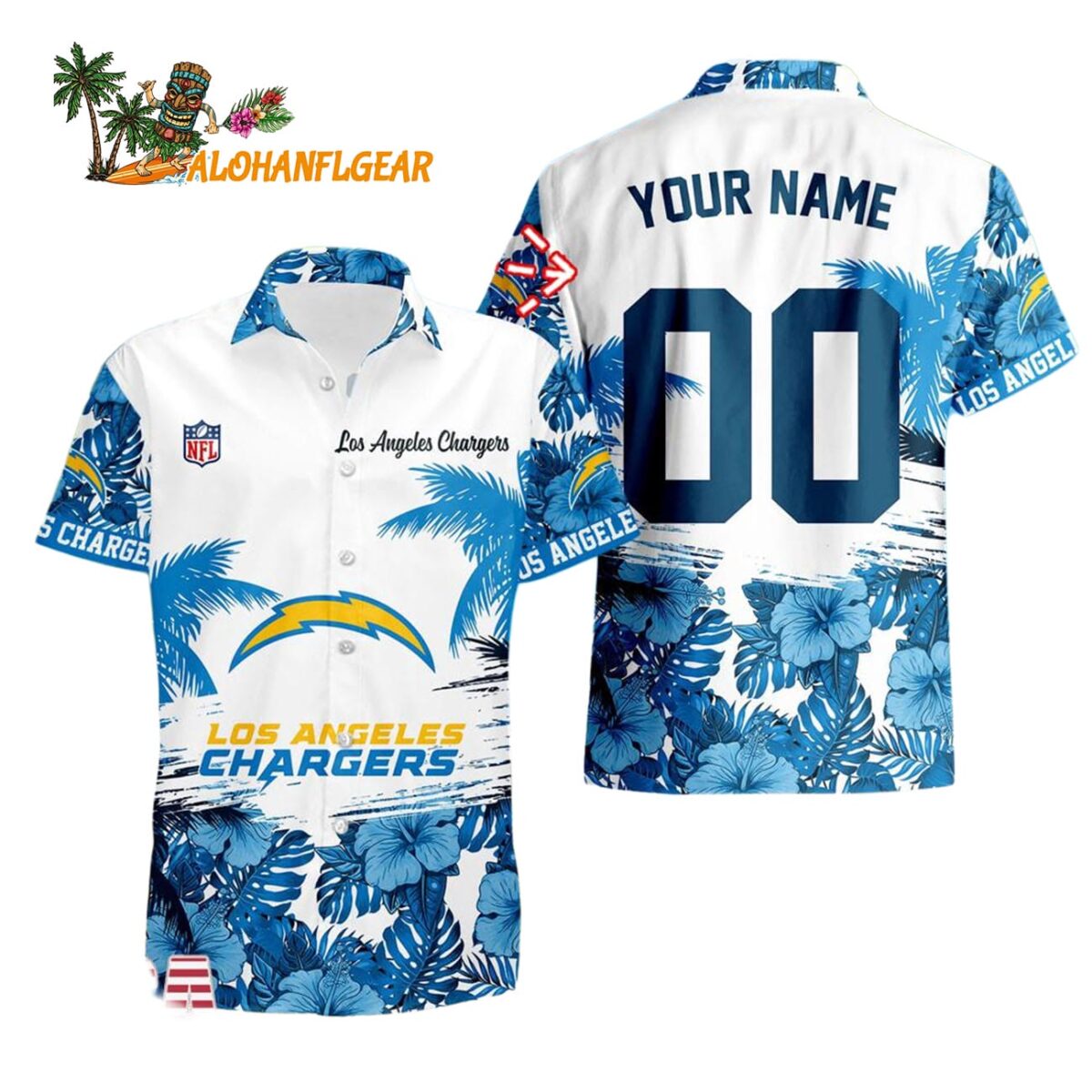 Los Angeles Chargers Hibiscus Flower Custom Name Hawaiian Shirt NFL Aloha Shirt 1