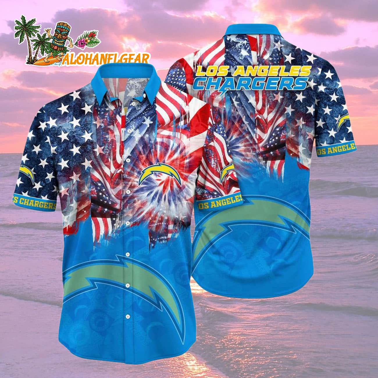 Los Angeles Chargers Independence Day Hawaiian Shirt, NFL Aloha Shirt Los Angeles Chargers Independence Day Hawaiian Shirt, NFL Aloha Shirt