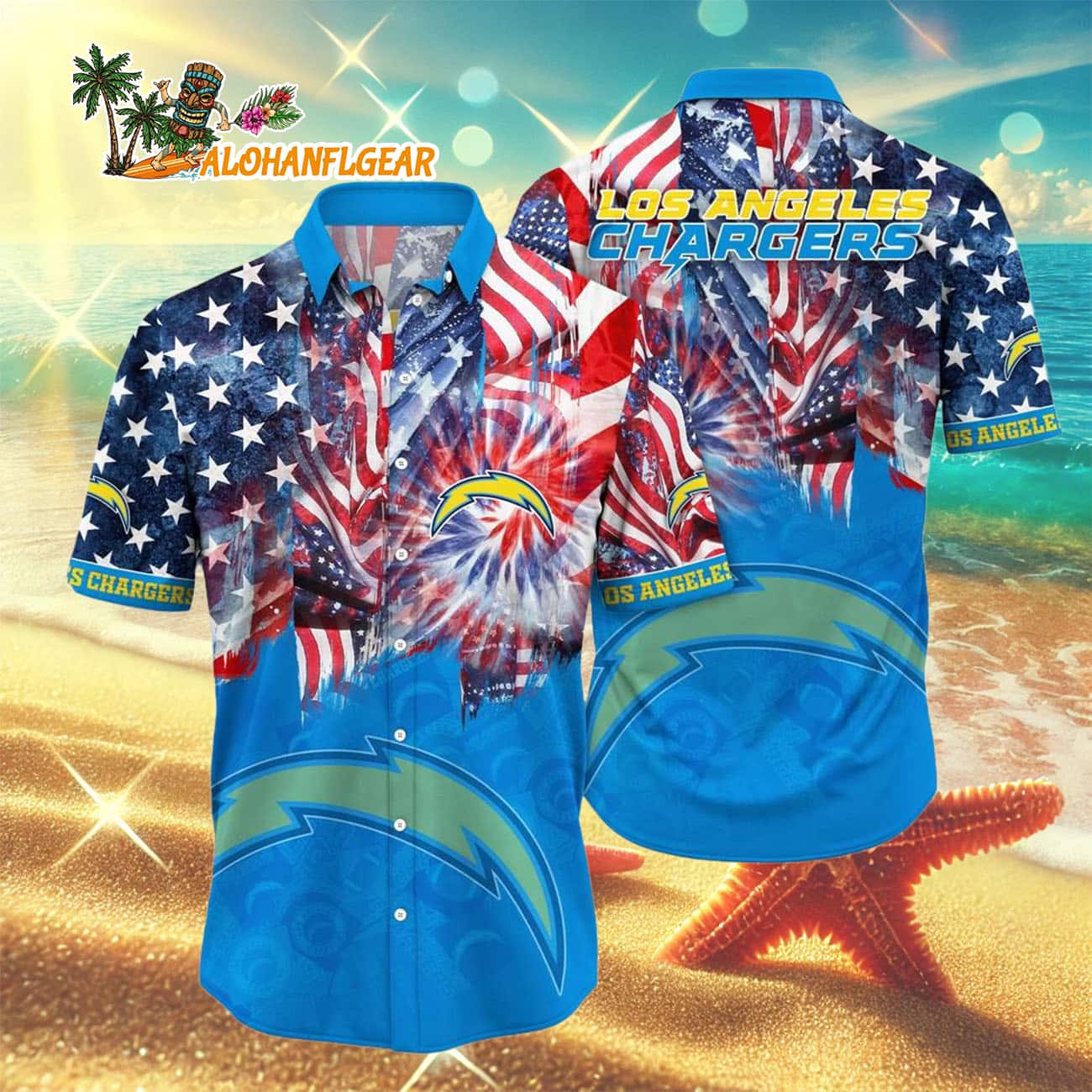Los Angeles Chargers Independence Day Hawaiian Shirt, NFL Aloha Shirt Los Angeles Chargers Independence Day Hawaiian Shirt, NFL Aloha Shirt