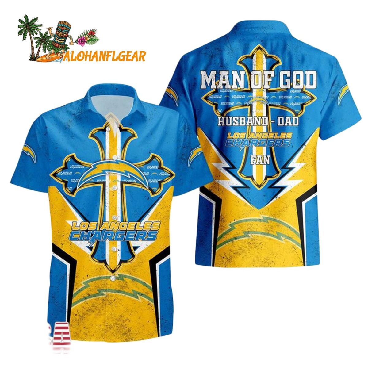 Los Angeles Chargers Man Of God Gift For Fathers Day Hawaiian Shirt Los Angeles Chargers Aloha Shirt 1