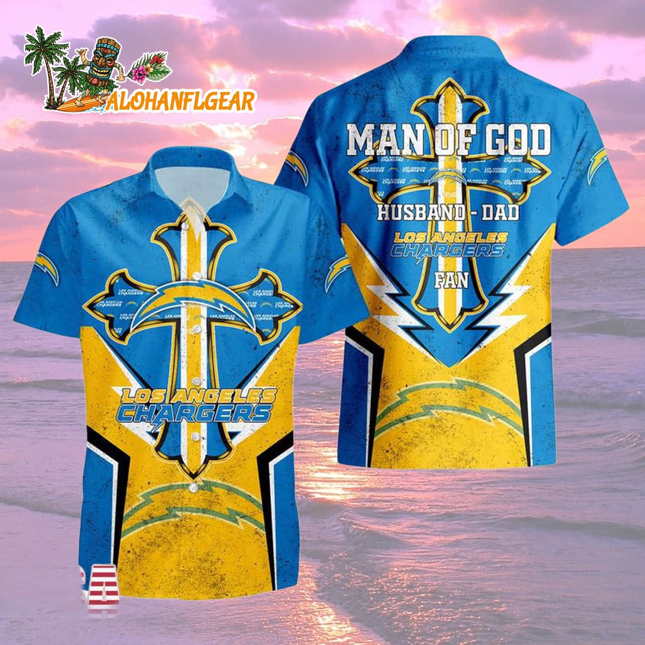 Los Angeles Chargers Man Of God Gift For Fathers Day Hawaiian Shirt, Los Angeles Chargers Aloha Shirt Los Angeles Chargers Man Of God Gift For Fathers Day Hawaiian Shirt, Los Angeles Chargers Aloha Shirt