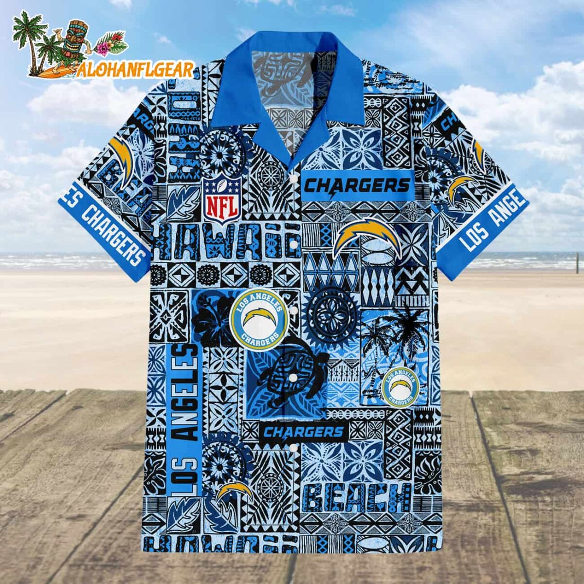 Los Angeles Chargers Tapa Patterns Hawaiian Shirt NFL Aloha Shirt 1