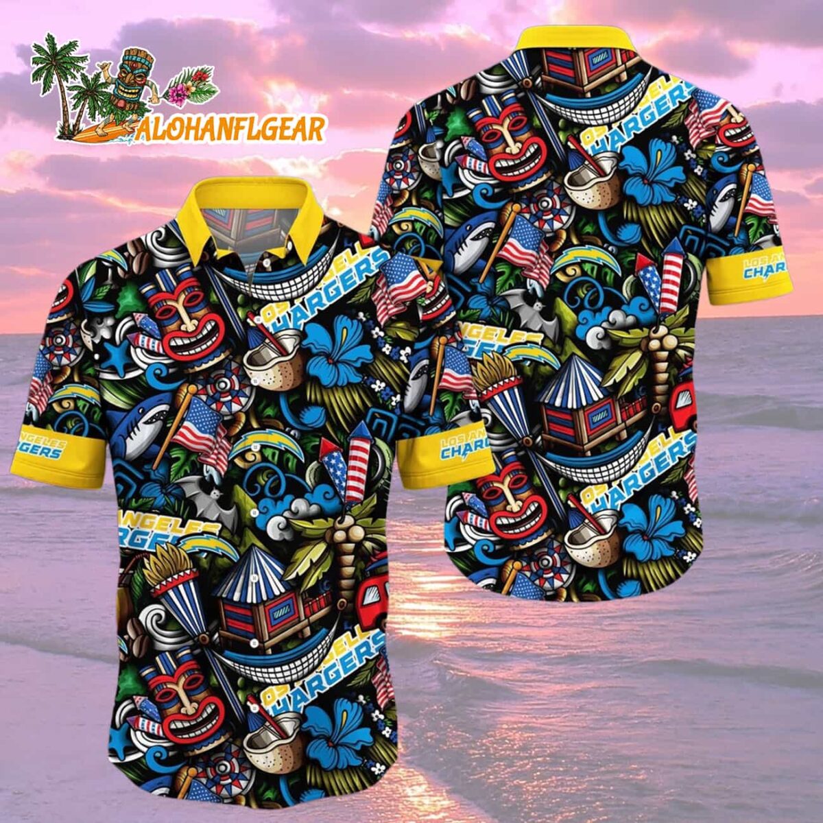 Los Angeles Chargers Tiki Me Off Hawaiian Shirt, Los Angeles Chargers Aloha Shirt 1 Los Angeles Chargers Tiki Me Off Hawaiian Shirt Los Angeles Chargers Aloha Shirt 2