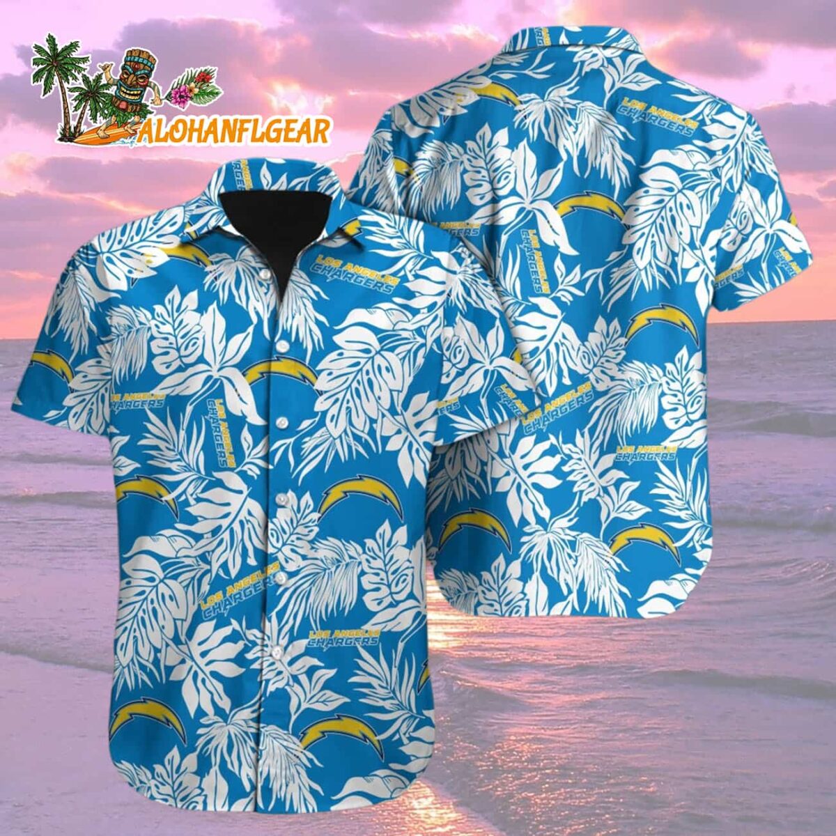 Los Angeles Chargers Tropical Leafs Designs Hawaiian Shirt Los Angeles Chargers Aloha Shirt 2