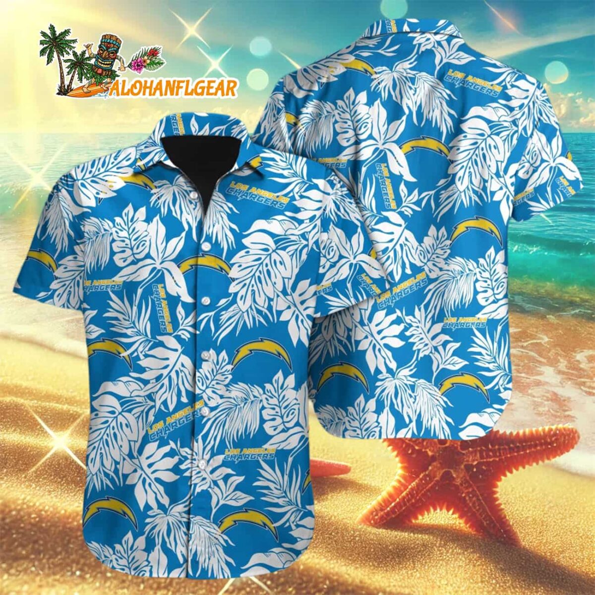 Los Angeles Chargers Tropical Leafs Designs Hawaiian Shirt Los Angeles Chargers Aloha Shirt 3
