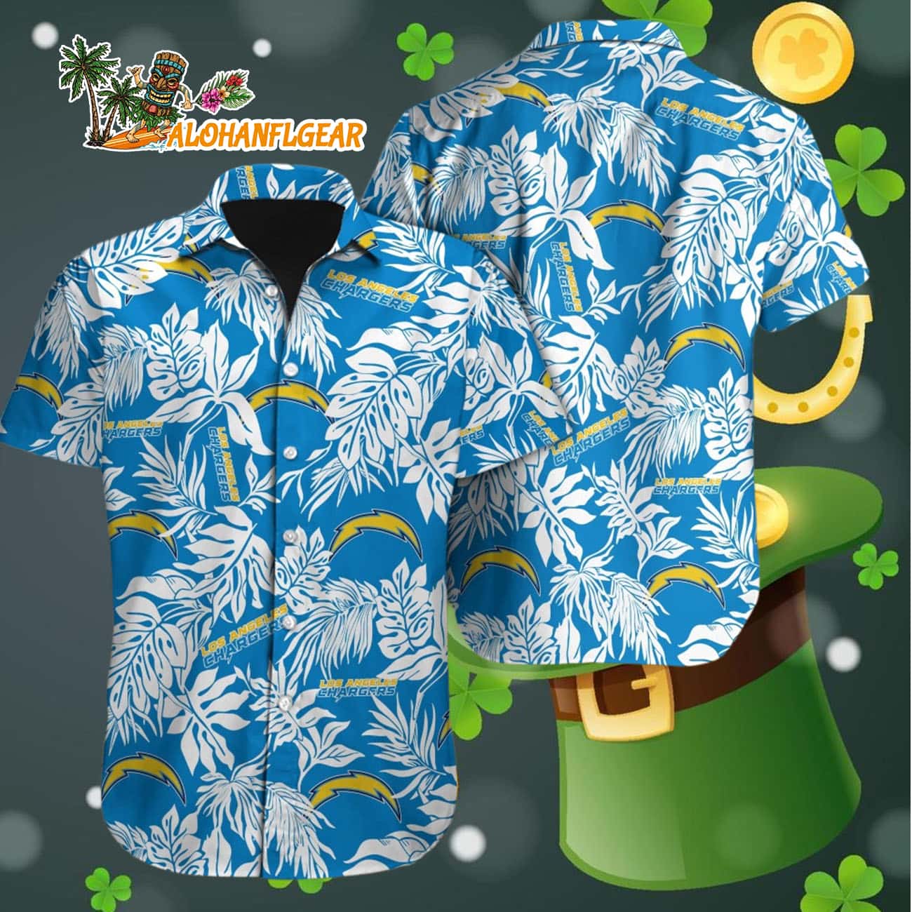 Los Angeles Chargers Tropical Leafs Designs Hawaiian Shirt, Los Angeles Chargers Aloha Shirt Los Angeles Chargers Tropical Leafs Designs Hawaiian Shirt, Los Angeles Chargers Aloha Shirt