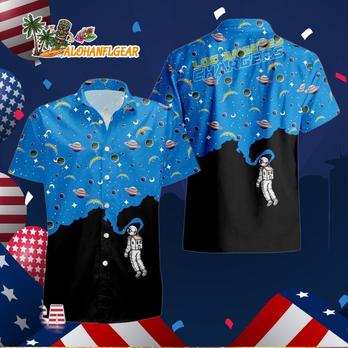 Los Angeles Chargers Universal Astronaut Pattern Hawaiian Shirt, Los Angeles Chargers Aloha Shirt 2 Los Angeles Chargers Universal Astronaut Pattern Hawaiian Shirt Los Angeles Chargers Aloha Shirt 3