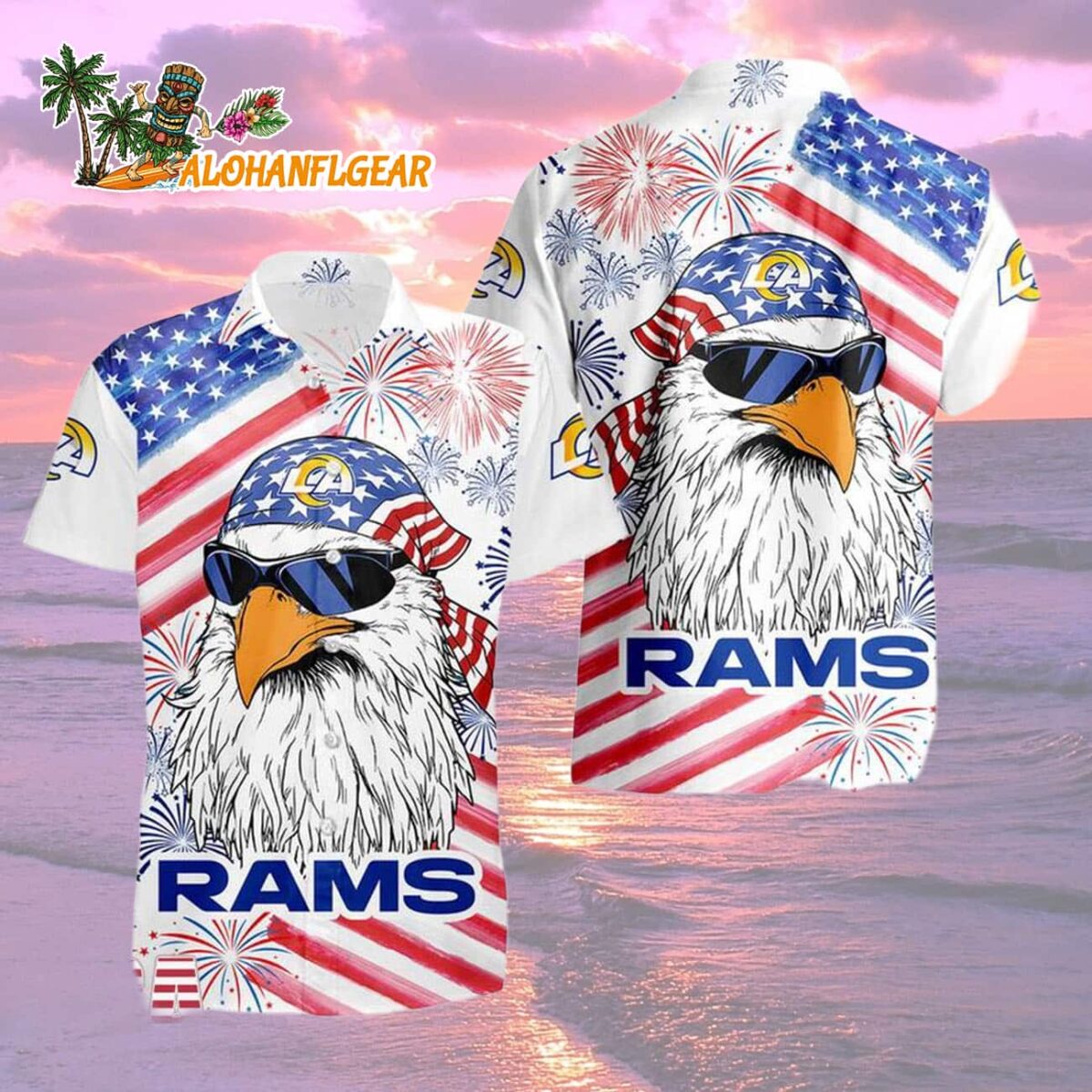 Los Angeles Rams American Eagle Emblem Hawaiian Shirt 1 Los Angeles Rams American Eagle Emblem Hawaiian Shirt Los Angeles Rams Aloha Shirt 2