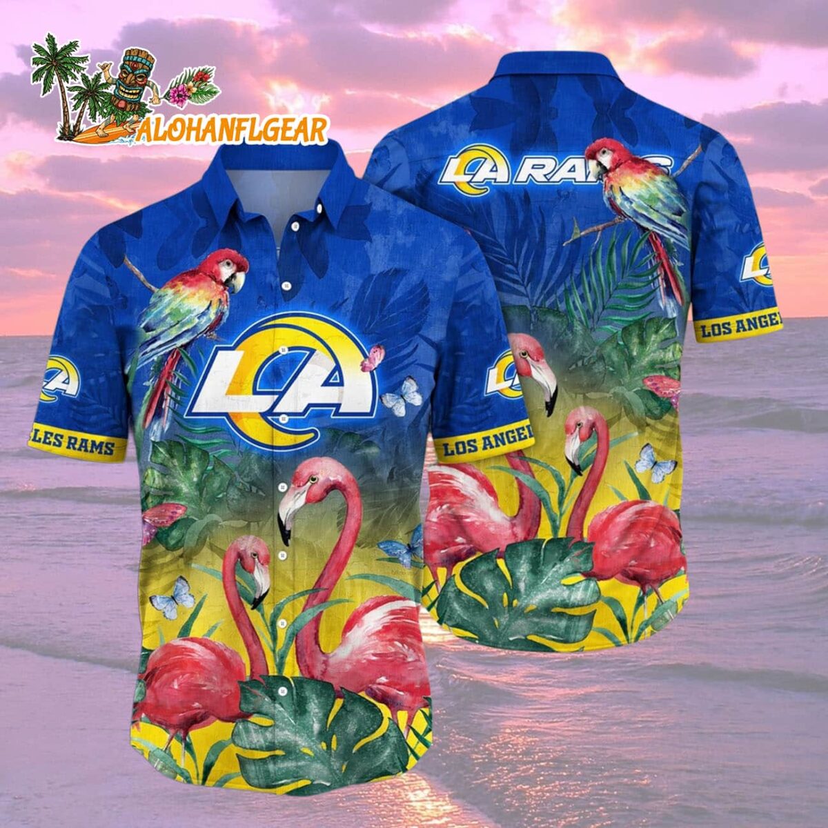 Los Angeles Rams Flamingo And Flower Hawaiian Shirt, Los Angeles Rams Aloha Shirt 1 Los Angeles Rams Flamingo And Flower Hawaiian Shirt Los Angeles Rams Aloha Shirt 2