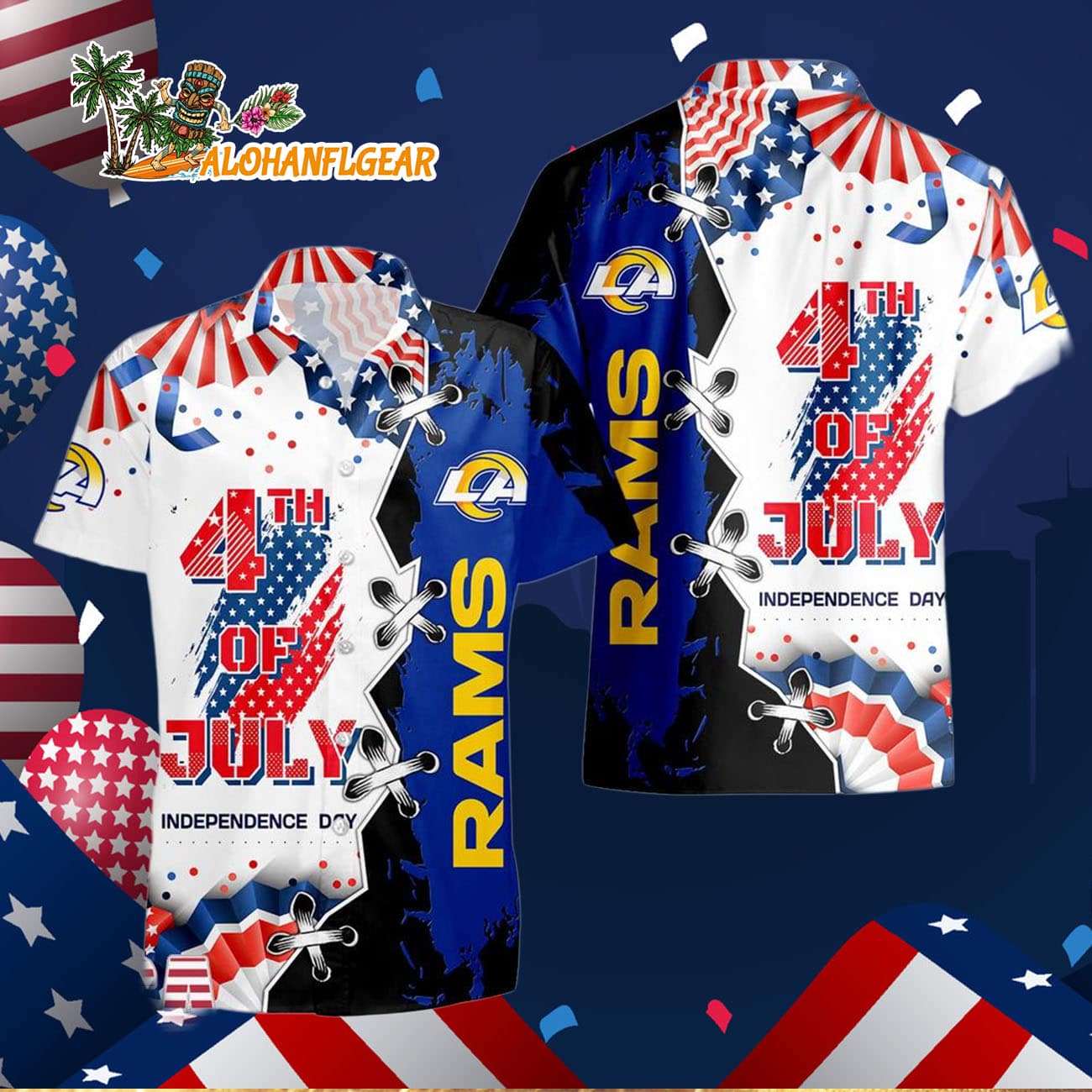 Los Angeles Rams Happy Independence Day Resurgence Hawaiian Shirt, NFL Aloha Shirt Los Angeles Rams Happy Independence Day Resurgence Hawaiian Shirt, NFL Aloha Shirt
